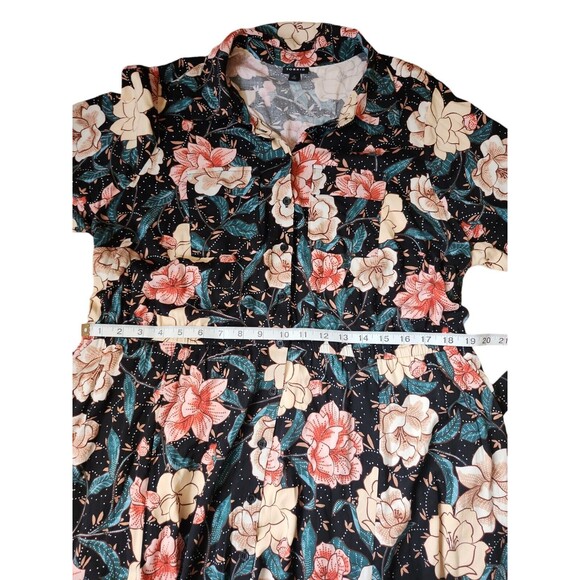 Torrid Shirt Dress Womens 2X Challis Moody Floral Cluttercore Black Belted Midi - Picture 9 of 10